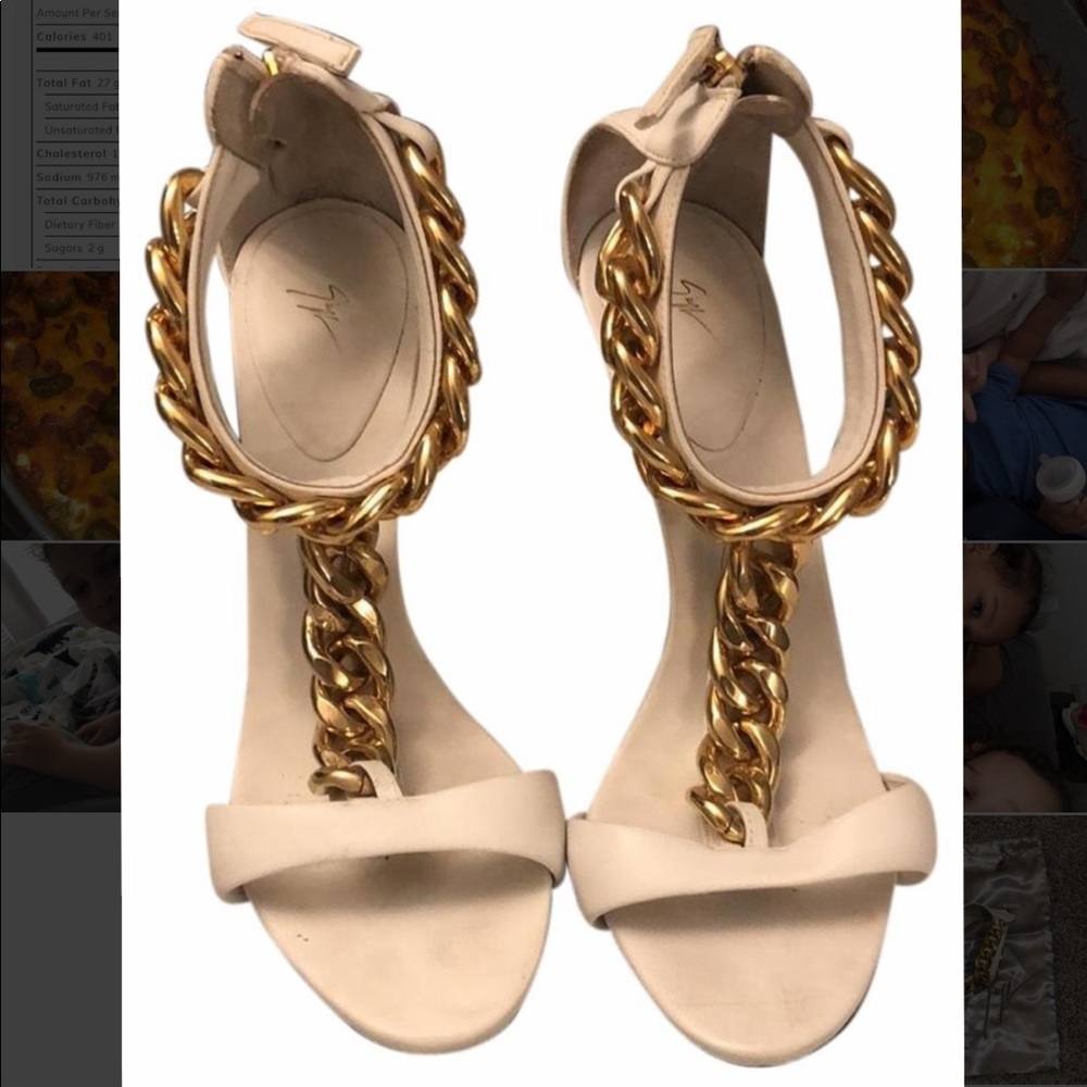 Giuseppe Zanotti White Leather Gold Chain Sandals